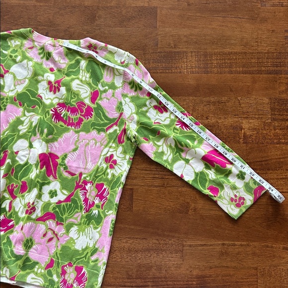 Talbots floral print women’s cardigan quarter length sleeve green pink size S - Picture 4 of 7
